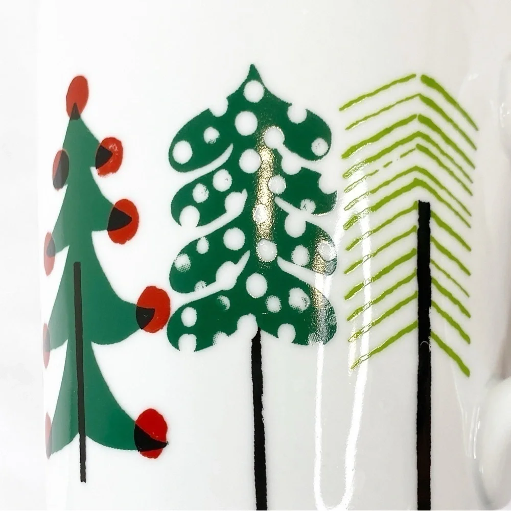 Set of 2 Crate & Barrel “Jingle Mug” Yule Christmas Trees by Julia Rothman NWT